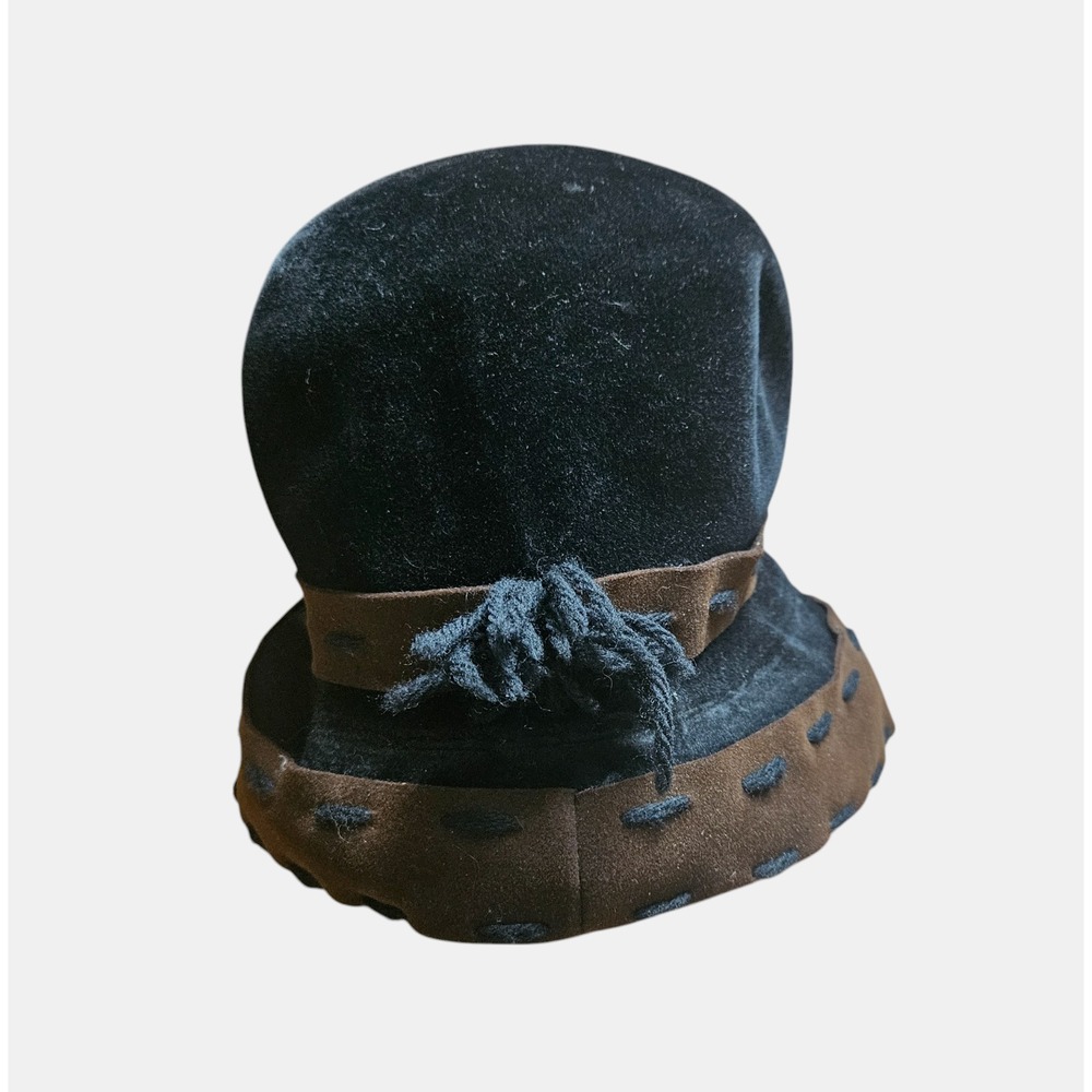 Vintage 50s 60s Christian Dior Miss Dior Cloche Hat Felt Velvet Brown Black - Picture 1 of 8